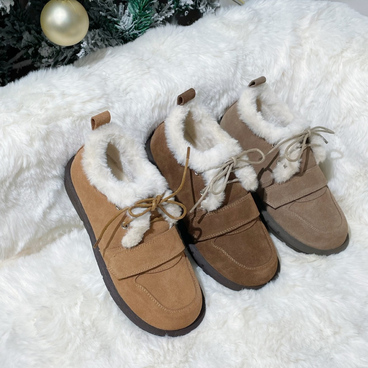 2023 Winter cowhide round toe insole height-increasing snow boots for women, retro lace-up warm sheepskin style snow boots full figure