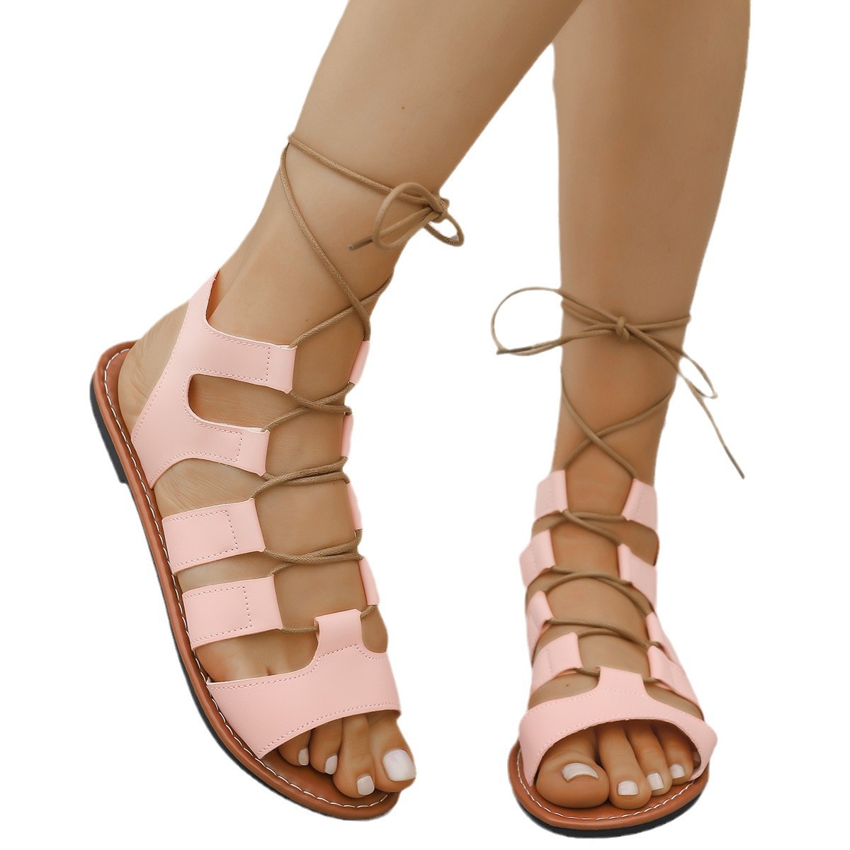 Large-sized women's Amazon wish2025 new style sandals, women's ankle straps, toe clips, independent station sandals Item Picture