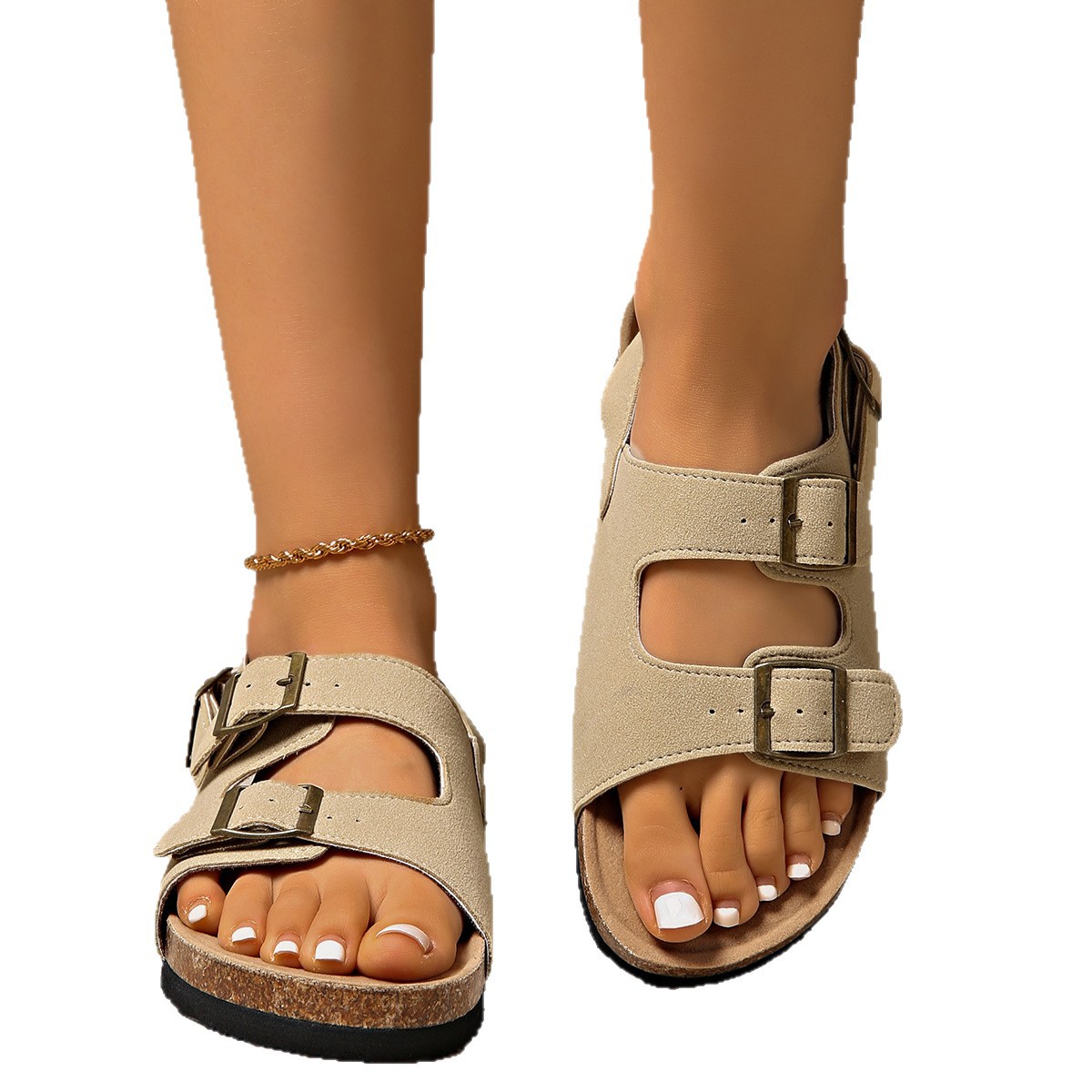 2025 Summer new style European and American flat women's sandals, women's beach shoes, large-sized slippers, student thick-soled sports sandals Item Picture