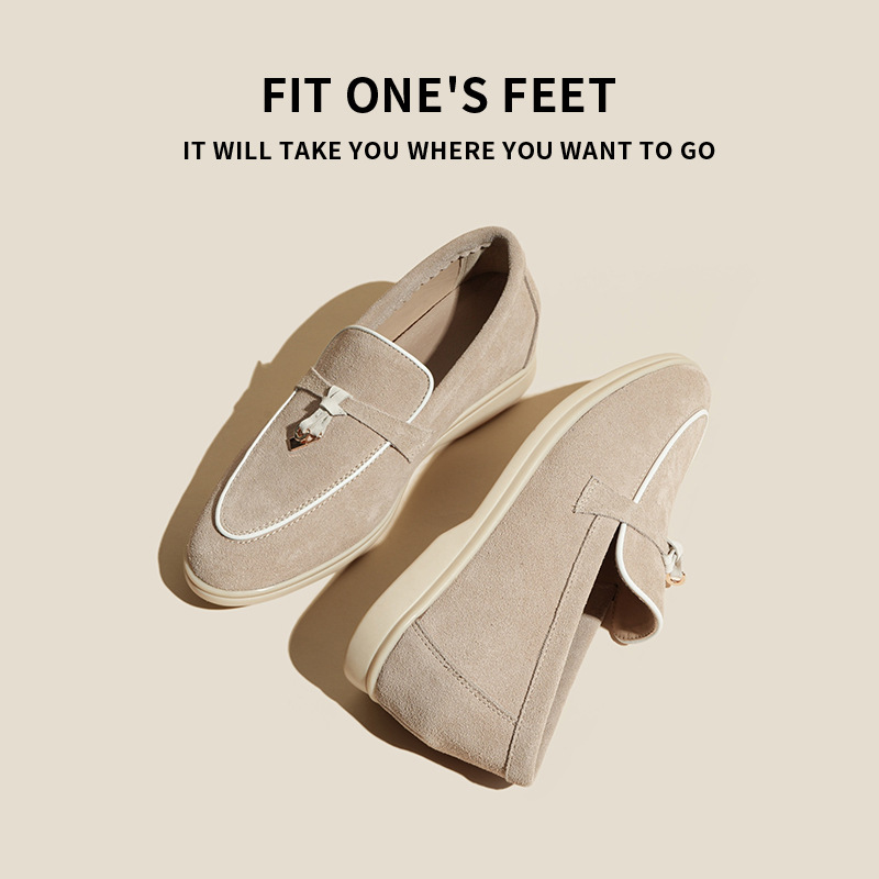 Foreign trade LP loafers for women, genuine leather flat, British style, comfortable, one-step lazy shoes, casual insole height-increasing single shoes for women details Picture