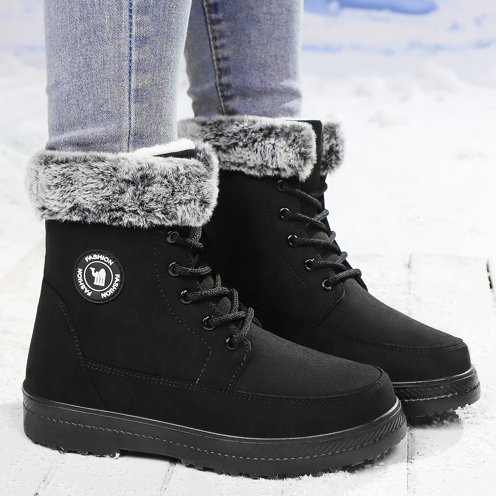 Women's shoes, versatile winter snow boots, fleece and thickened cotton shoes, cold-proof and warm cotton boots, cross-border trade long boots details Picture
