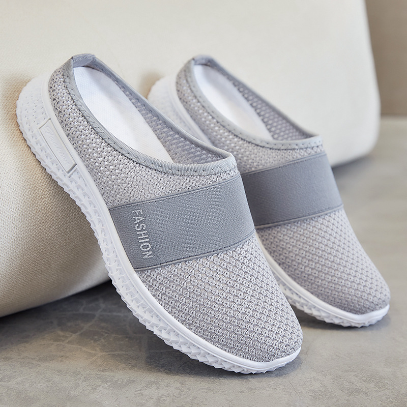 Women's cross-border trade shoes, casual shoes, woven breathable flat shoes, toe caps, half slippers, solid color, versatile single shoes details Picture