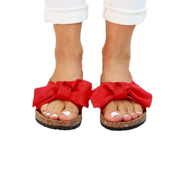 Aliexpress wish's new bow sandals, women's shoes, cross-border large size 43 flat flip-flops, flat beach shoes Item Picture
