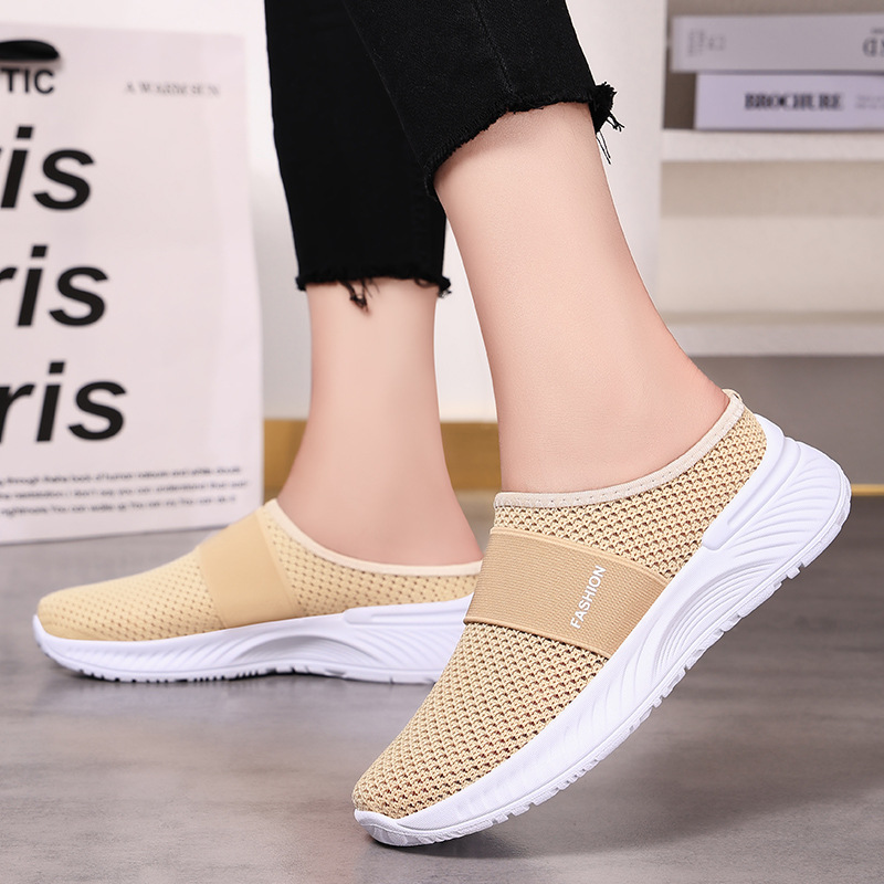 Women's cross-border large-sized women's shoes, shoes with toe caps, semi-flat shoes, woven breathable casual shoes, slippers, single shoes Specification drawing