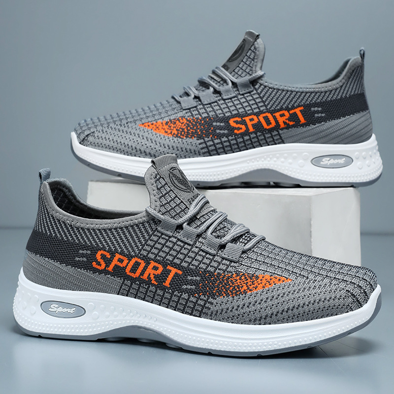 New men's shoes and sports shoes, breathable flying woven mesh shoes, soft-soled men's single shoes, comfortable running shoes, fashionable men's shoes full figure