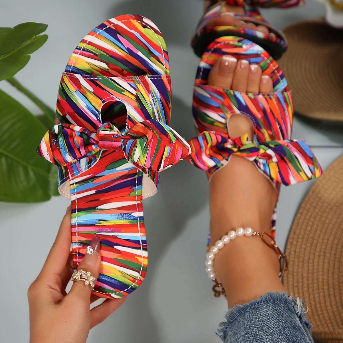 Summer flat, large-sized 36-43 sandals, worn outside, beach outdoor slippers, women's shoes, large-sized foreign trade Specification drawing