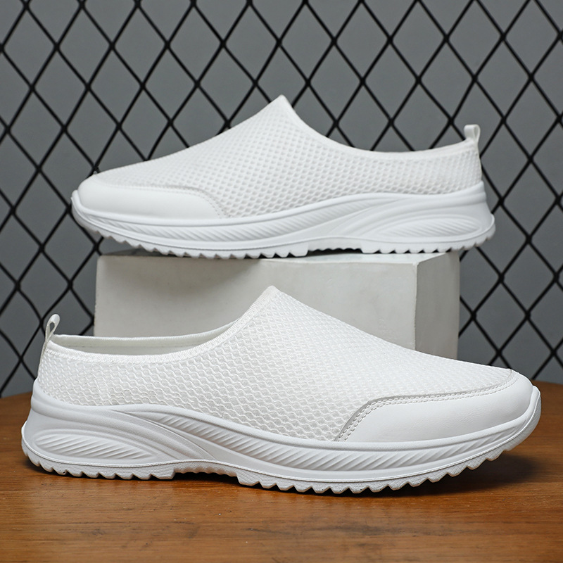 Men's summer slippers, half-slipper, one-step lazy shoes, breathable and non-smelly, net shoes, solid-colored men's shoes, casual shoes details Picture