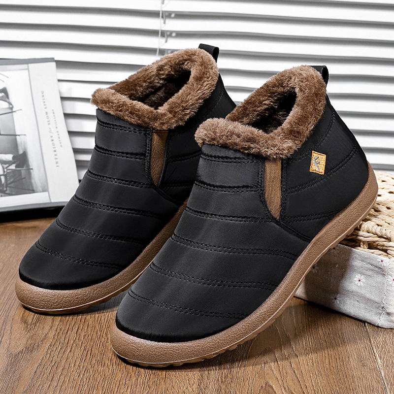 Men's cotton shoes with fleece and thickened cotton boots, cross-border large-sized snow boots, cold-proof and warm men's boots, versatile high-top long boots details Picture