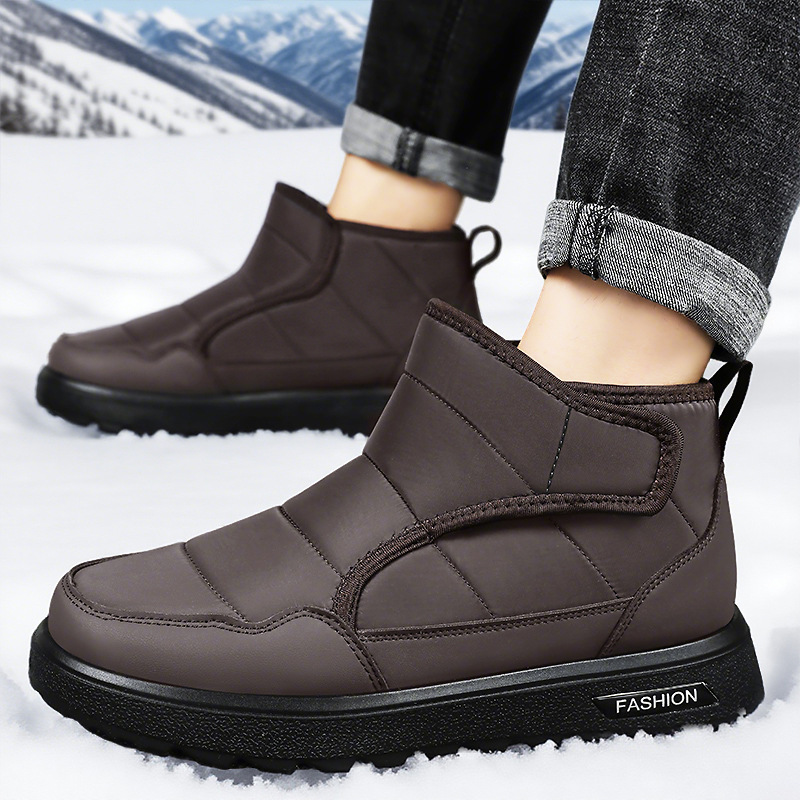 Men's winter new large-sized cotton shoes with added fleece and thickened fabric, cold-proof and warm snow boots, Velcro cotton boots details Picture