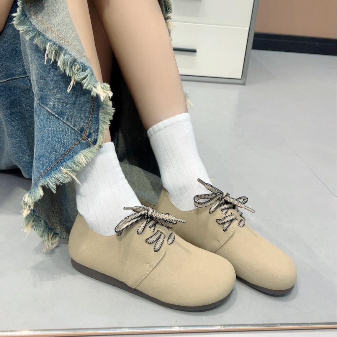 Retro Burken autumn pillow, new toast 2024 lace-up, comfortable soft-soled, flat-bottomed, casual single shoe bestseller full figure