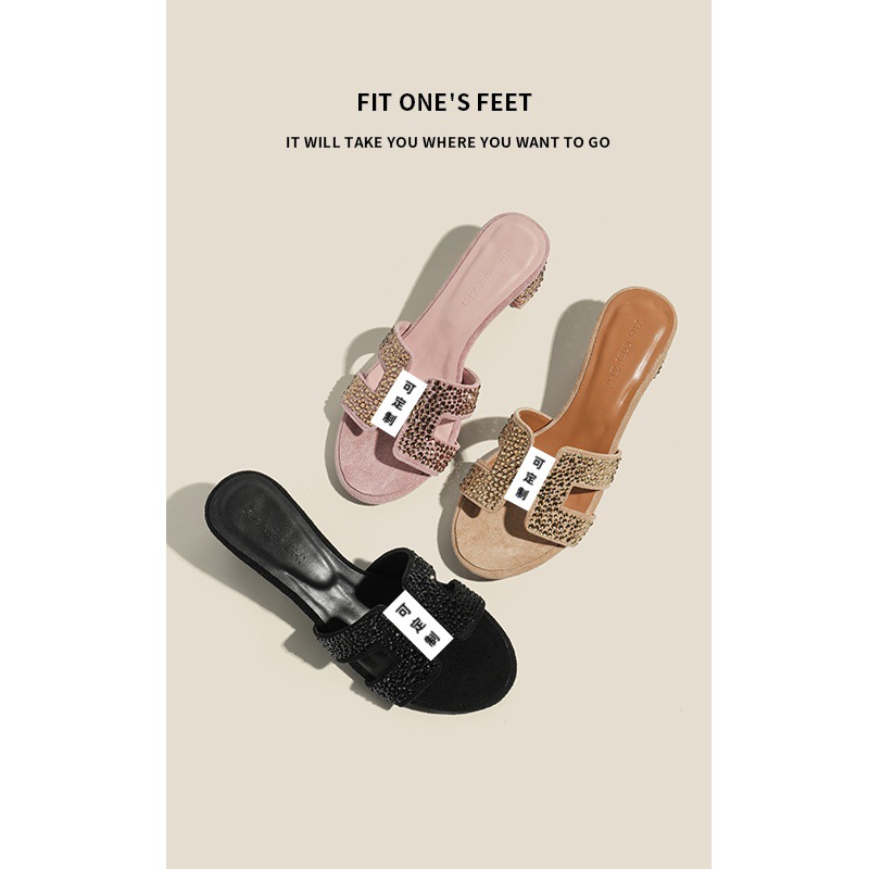 The 2025 new style of the "Full Sky Star" genuine leather one-shoulder slippers for women's summer wear are paired with flip-flops and beach shoes full figure