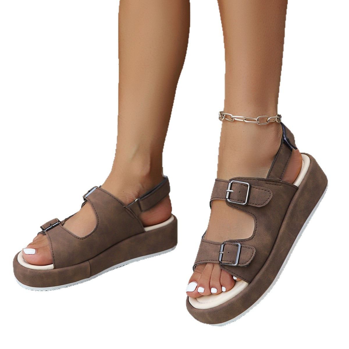 Wholesale of thick-soled semi-open-toe breathable cool slippers and thick-soled round-toe casual sandals for women in the summer of 2025 Item Picture