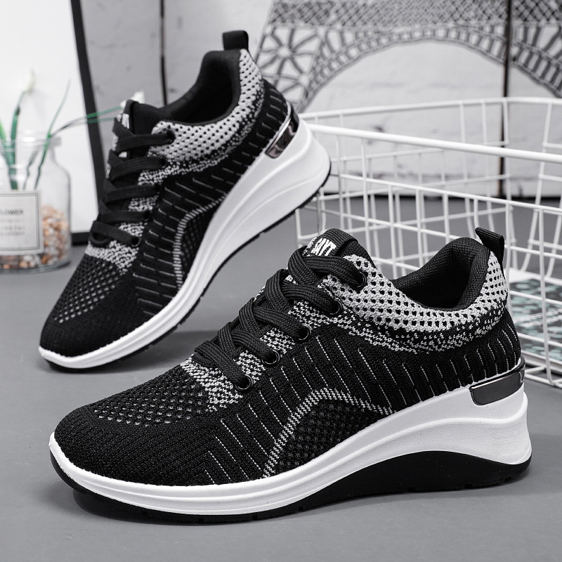 Women's casual shoes, cross-border versatile women's shoes, thick-soled height-increasing single shoes, shallow-mouthed woven shoes, breathable mesh shoes details Picture