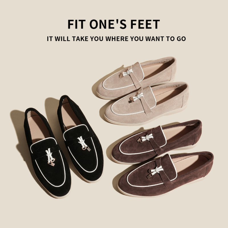 Factory direct sales 2025 new Italian LP soft-soled casual women's shoes, comfortable and versatile genuine leather loafers full figure
