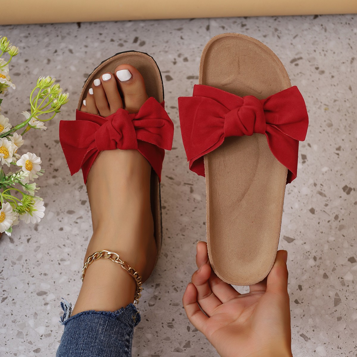 Cross-border slippers for women, plus-size, summer outerwear, summer fashion bow, 2024 new Korean-style versatile women's cool slippers details Picture