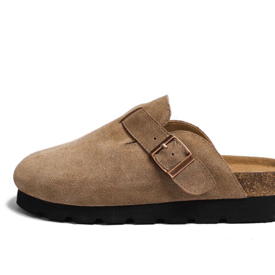 Boken women's shoes, cork inner height-increasing thick-soled slippers, all-leather flat fishing shoes, Boken shoes, toe caps, cotton shoes, half slippers Item Picture