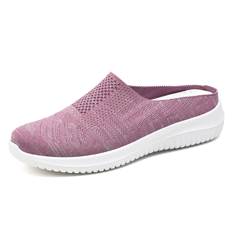 New women's slippers, one-step flip-top, half-drag, breathable flying woven shoes, soft-soled casual shoes, not tiring to the feet, mom shoes Item Picture