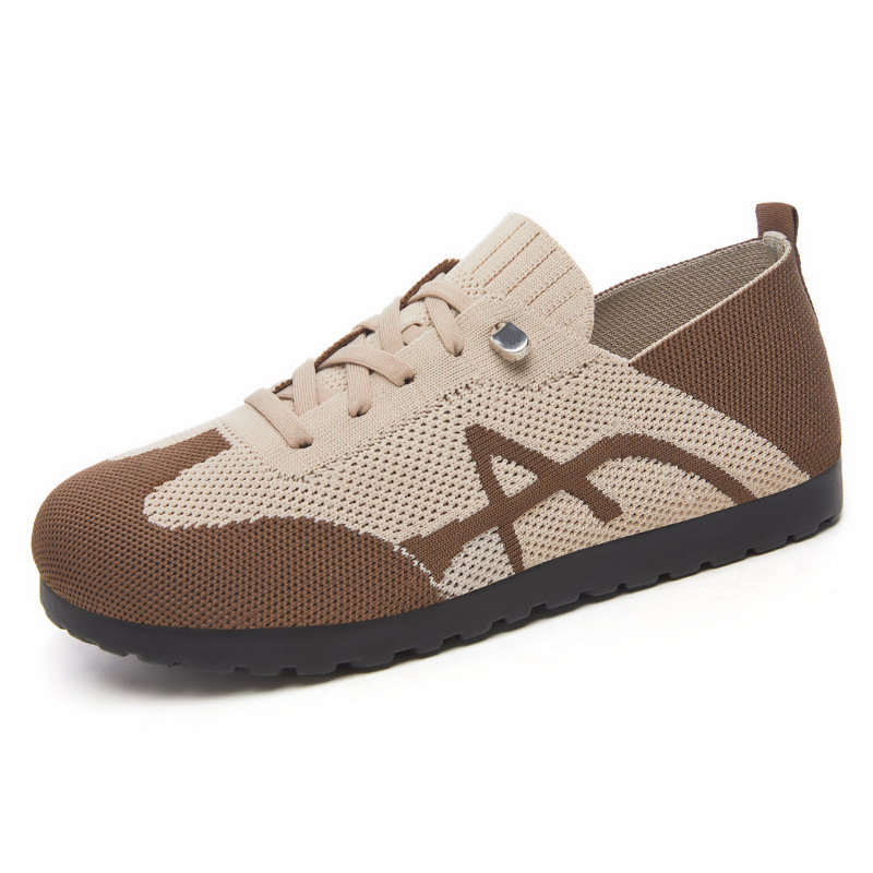 Women's spring retro German training shoes, breathable casual shoes made of flying fabric, women's soft-soled flat shoes that don't tiring the feet, mom's shoes Item Picture