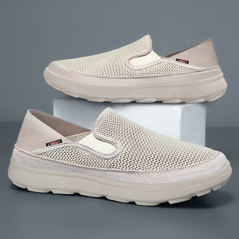 New spring style old Beijing cloth shoes for men, woven, breathable and odorless, casual soft soles, one-step single shoes, factory wholesale Specification drawing