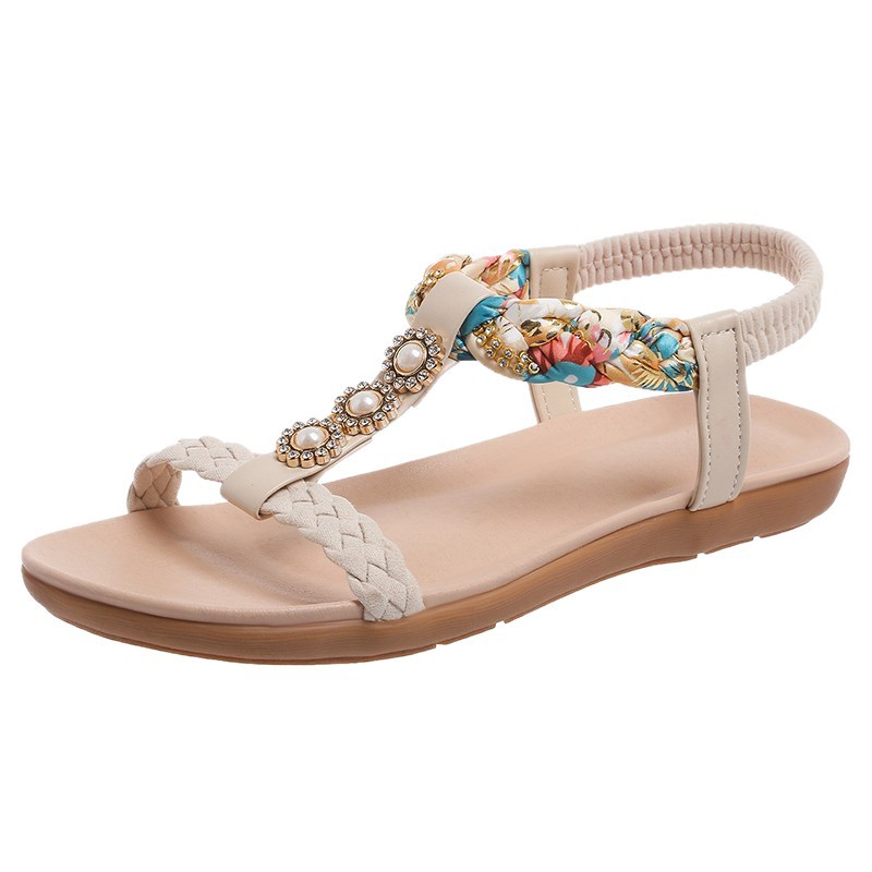 Summer 2025 flat open-toe sandals, Korean-style fashionable rhinestone anti-slip student beach shoes, women's shoe trend Item Picture