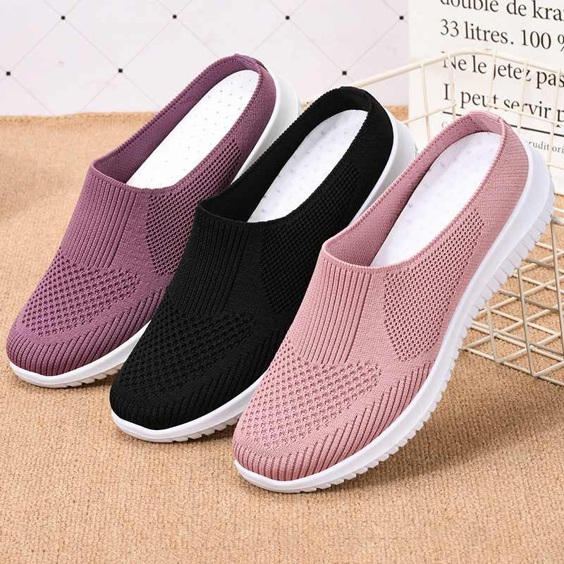 New cross-border large-sized cloth shoes for women, foreign trade factory women's shoes, breathable flying woven shoes, soft-soled casual mom shoes details Picture