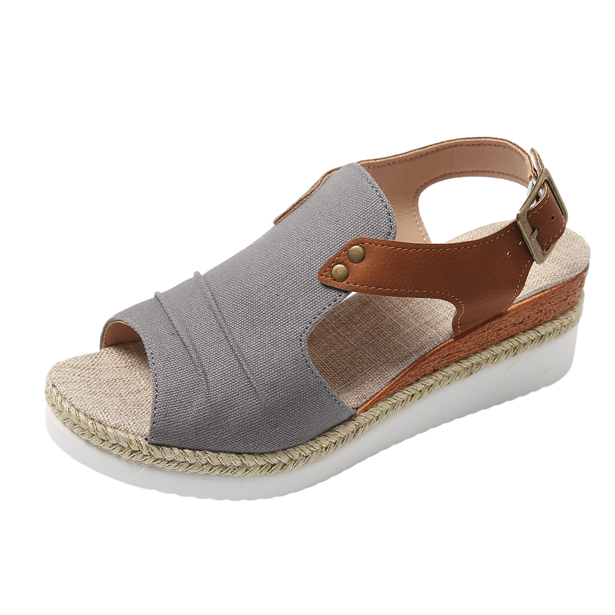 Wedge heel sandals for women, summer 2025 fish-mouth sandals, new summer 2025 cross-border European and American plus-size outerwear sandals Item Picture