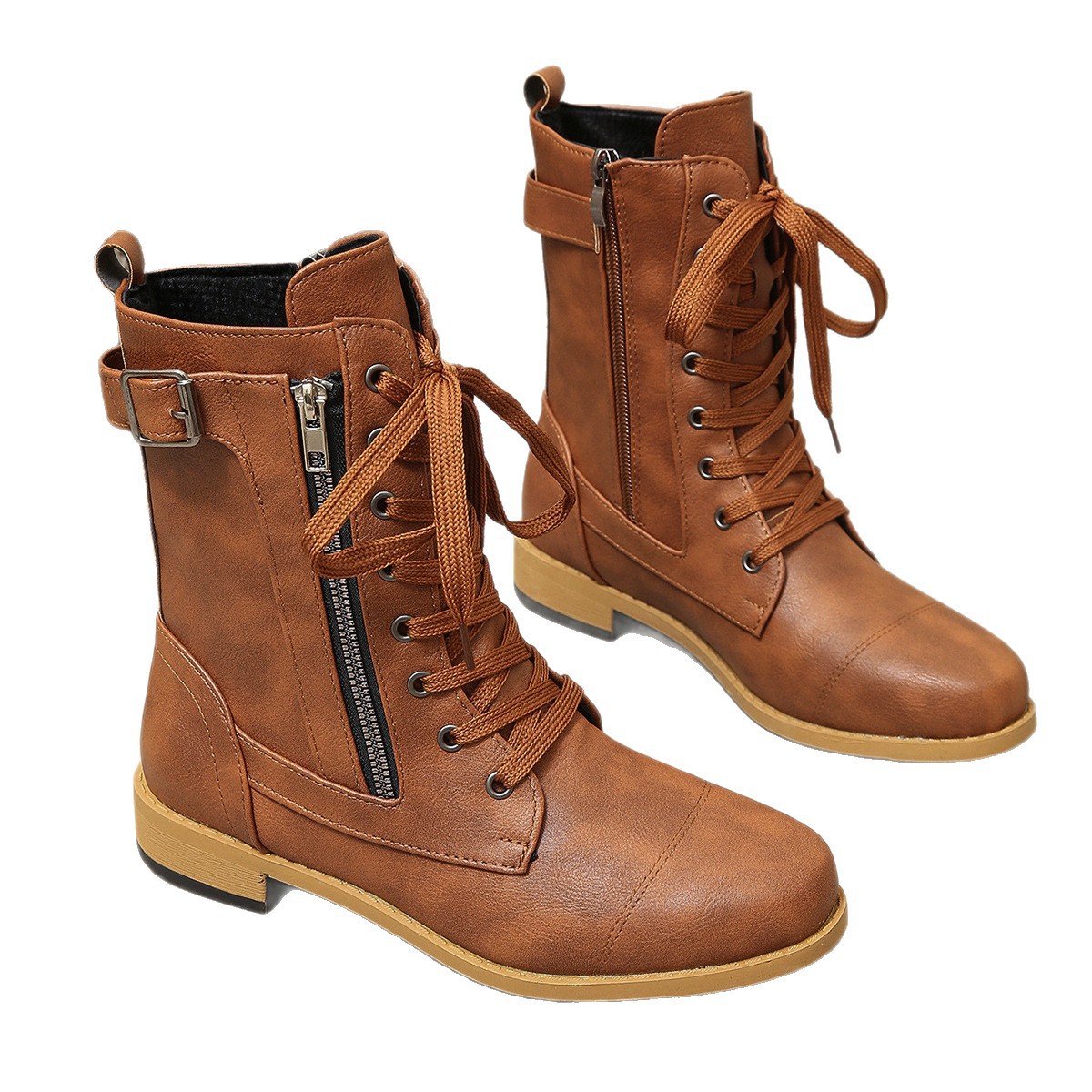 New autumn and winter Martin boots for women in cross-border trade, fashionable solid color side zipper low-heeled mid-calf boots, large size in stock Item Picture