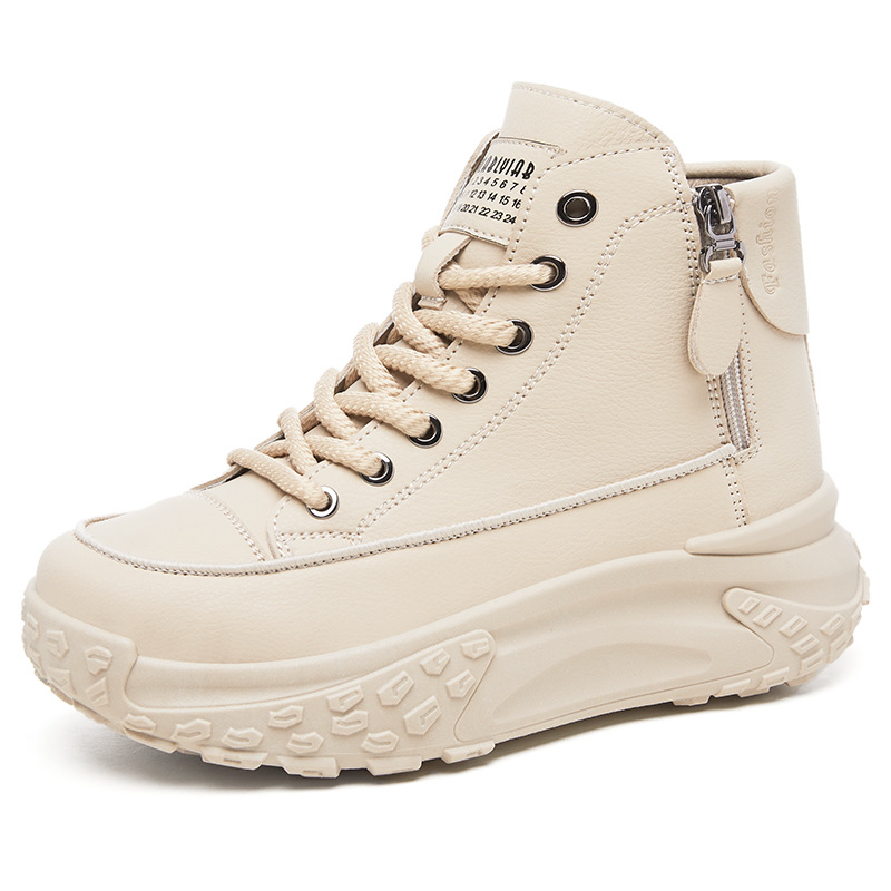 Women's casual shoes, large-sized versatile women's shoes, side zipper mid-calf shoes, comfortable and not tiring to the feet, single shoes, thick-soled height-increasing shoes Item Picture