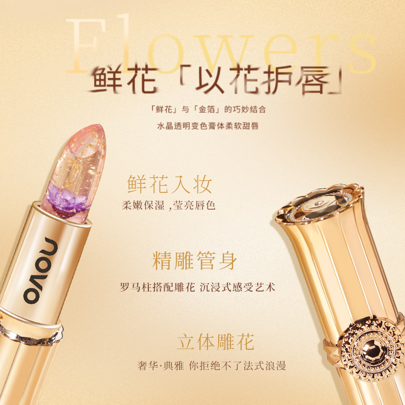 NOVO Flower Jelly Thermochromic Lip Balm Non-stick Cup, non-fading, Moisturizing and hydrating, natural complexion whitening color-changing lipstick details Picture