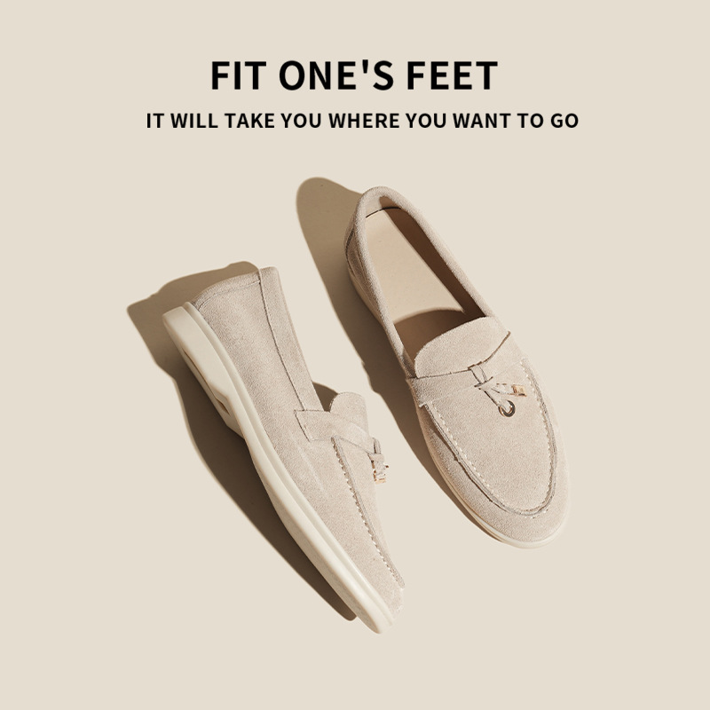 LP Loafers' new genuine leather one-foot flat fringed lazy women's shoes for casual autumn and winter with fleece and large size details Picture