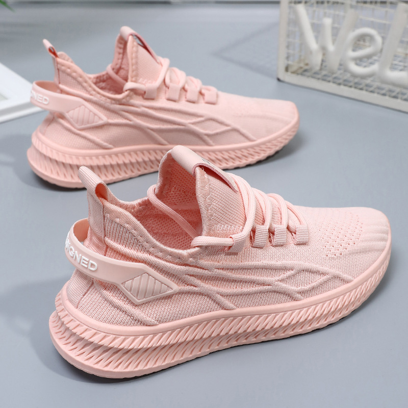 Women's shoes, versatile solid color casual shoes, breathable sports shoes made of flying fabric, foreign trade women's shoes, fitness training running shoes details Picture