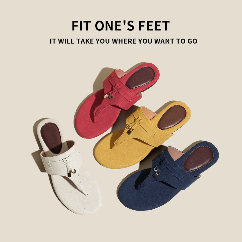 Grape Mom's new summer French style herringbone toe flip-flops with tassels, versatile low-heeled flip-flops for women in summer full figure