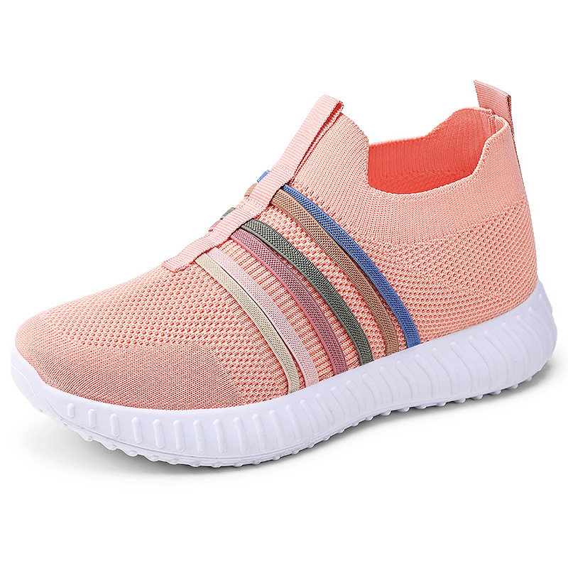 TEMU women's solid color versatile shoes, cross-border large-sized casual shoes, one-step lazy shoes, breathable flying woven single shoes Item Picture