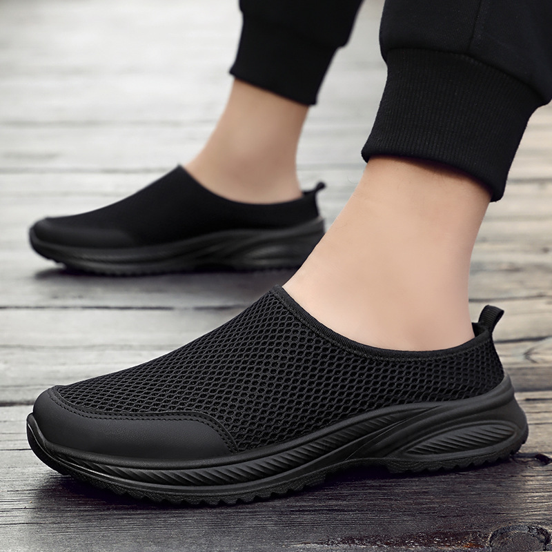 Men's summer slippers, half-slipper, one-step lazy shoes, breathable and non-smelly, net shoes, solid-colored men's shoes, casual shoes Specification drawing