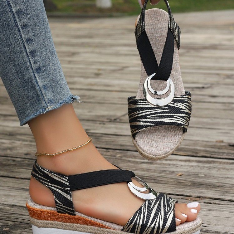 Wholesale of new European and American high-heeled wedge sandals for summer fashion in 2024, thick-soled tight-strap women's shoes details Picture