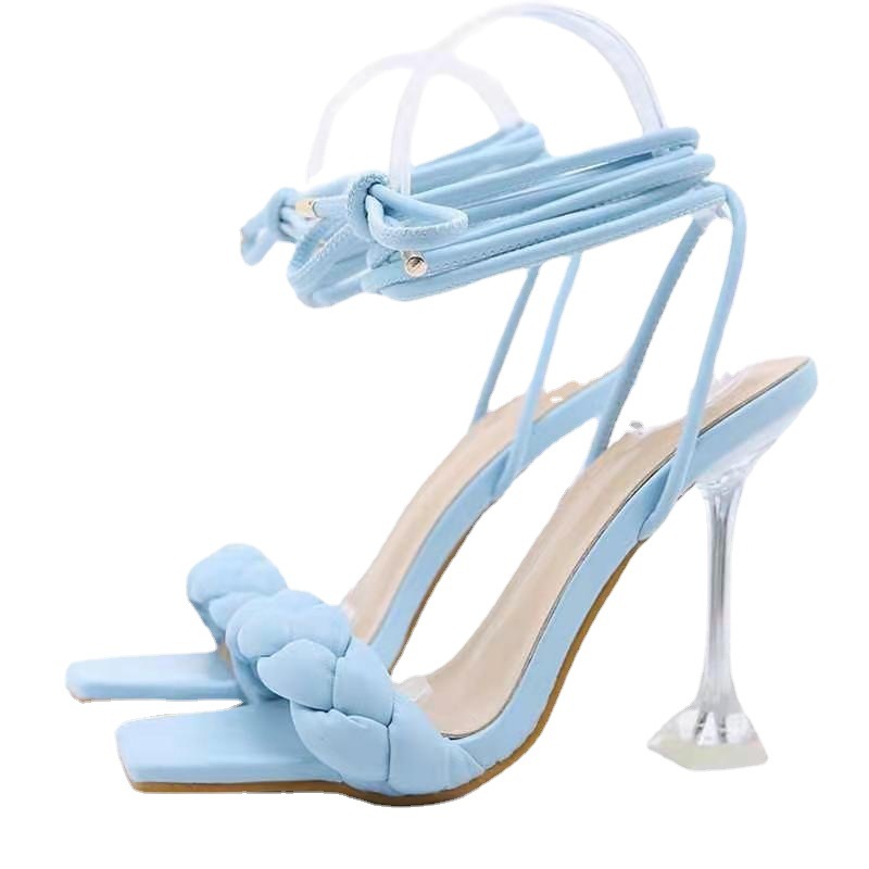 New summer 2021 women's sandals: Korean-style transparent crystal and European and American high-heeled sandals with fashionable straps Item Picture