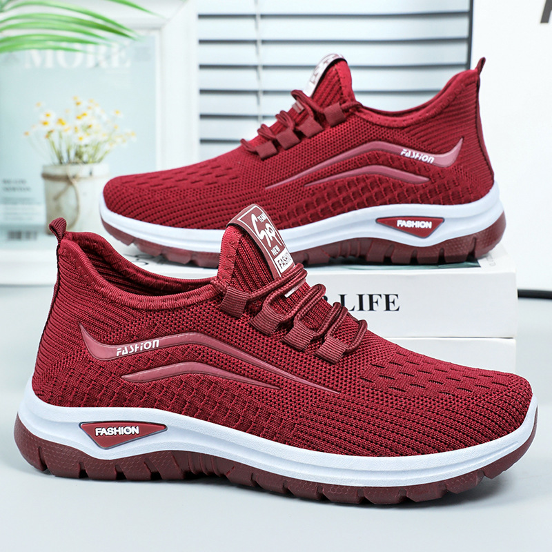 Women's casual shoes, cross-border large-sized export women's shoes, versatile shoes for middle-aged and elderly mothers, breathable single shoes made of flying fabric details Picture