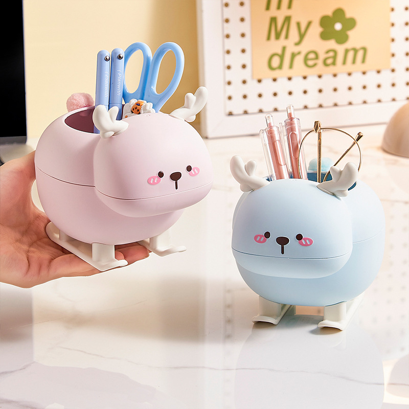 S81-SF-394 Creative pen holder Cartoon Deer multi-functional desktop Storage box student office and study stationery