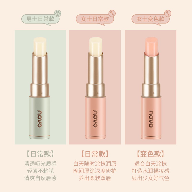 NOVO Colorless color-changing Lip Balm for men and Women, Moisturizing, anti-cracking Base, Student Edition, wholesale Specification drawing