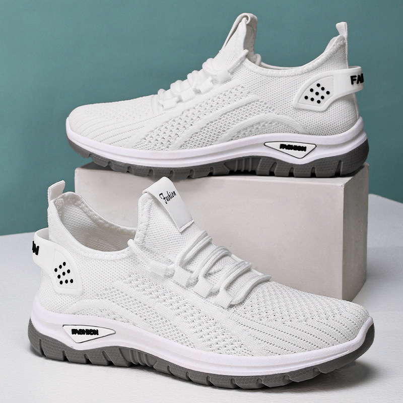 Women's cross-border large-sized women's shoes, breathable sports shoes made of flying fabric, TEMU casual shoes, single shoes, solid color, versatile mesh shoes details Picture