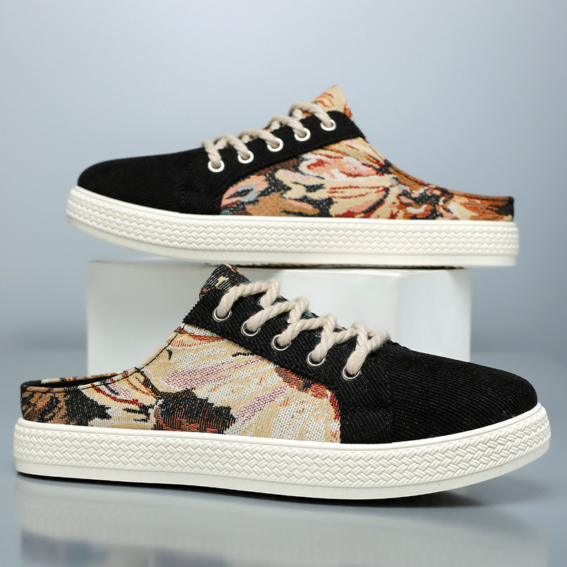 Men's shoes, half-slipper, printed trendy casual shoes, breathable and non-smelly, toe cap slippers, soft-soled comfortable sandals Specification drawing