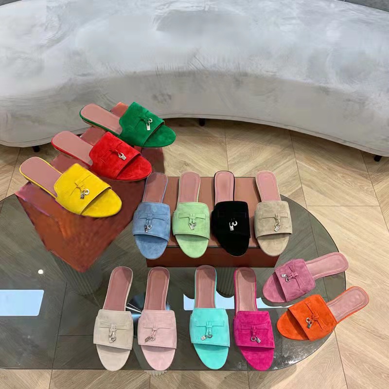 In 2023, LP flat-bottomed outerwear with cowhide suede, half-length flip-flops, retro lazy style, toe-exposed one-shoulder cool flip-flops, popular and comfortable large size full figure