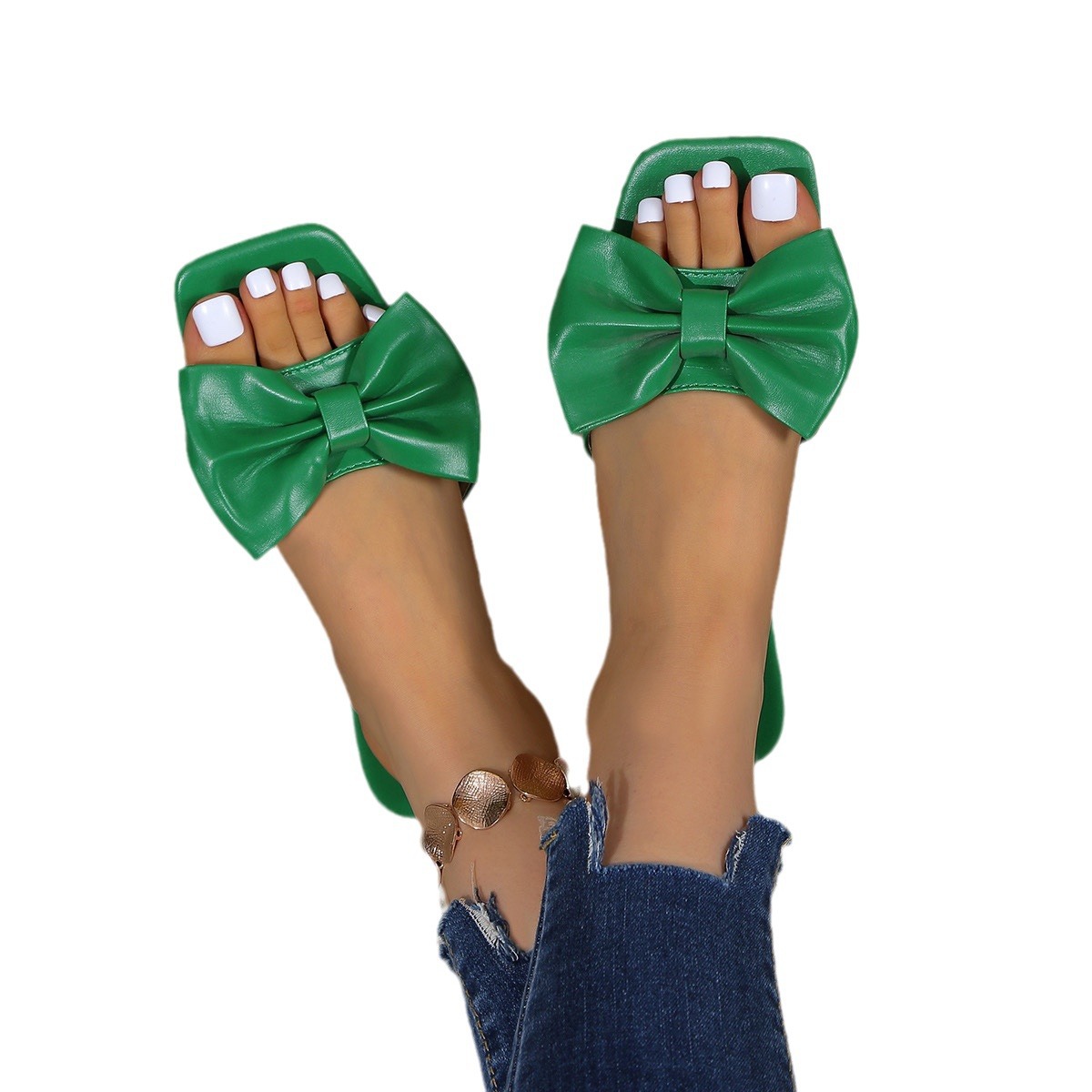 Amazon cross-border large-sized flip-flops women's 2024 summer new bow-shaped flip-flops women's flat sandals in popular European and American style Item Picture