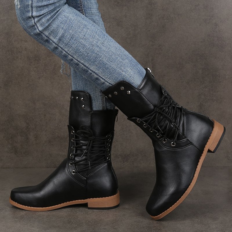 wish AliExpress's new mid-calf boots for women in the 2020 autumn/winter season, featuring European and American soles, square heels, riveted large-sized riding boots Application Scenario