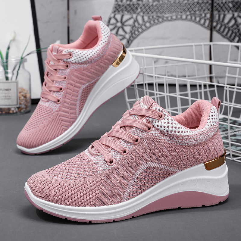 Women's casual shoes, cross-border versatile women's shoes, thick-soled height-increasing single shoes, shallow-mouthed woven shoes, breathable mesh shoes Specification drawing