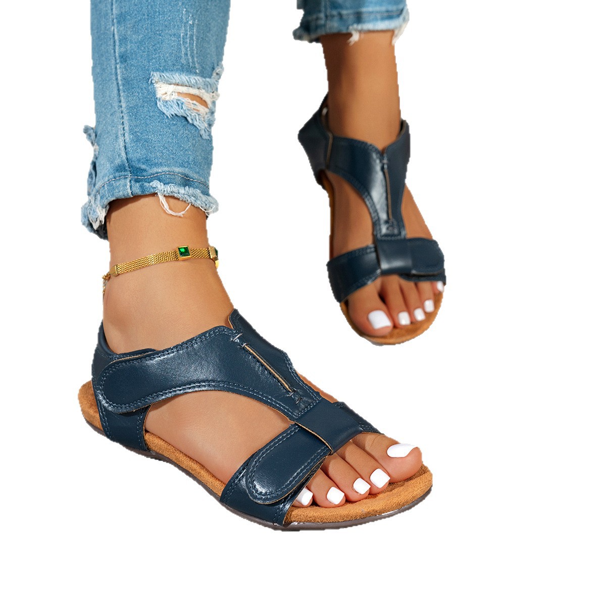 Summer new cross-border European and American large size round-toe fashionable flat sandals for women, one-piece consignment to wish Amazon Item Picture