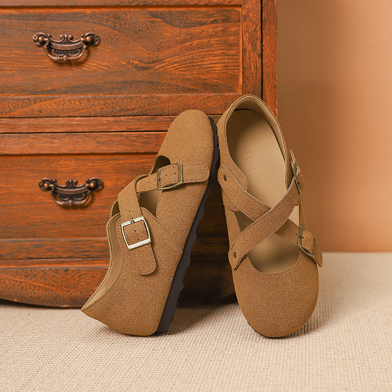 Leather Birken shoes for summer 2024, new style, toe cap, cross-belt, semi-cool slippers, fashionable and breathable lazy shoes for children to wear outside Specification drawing