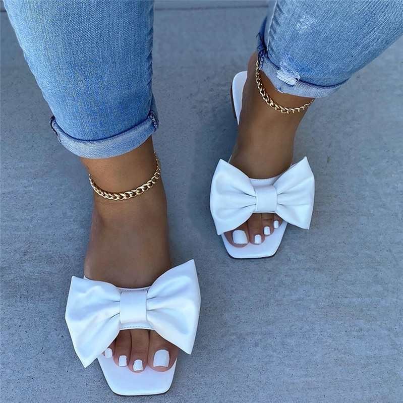 Amazon cross-border large-sized flip-flops women's 2024 summer new bow-shaped flip-flops women's flat sandals in popular European and American style details Picture