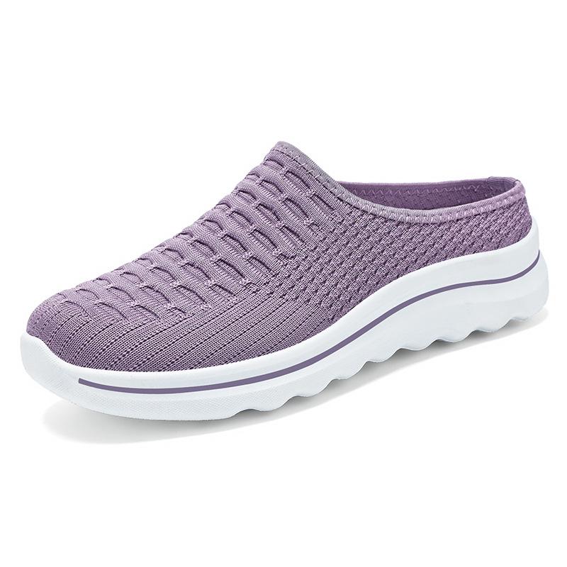 Women's cross-border women's flip-flops, TEMU women's shoes, casual shoes, one-step lazy shoes, flying woven breathable single shoes Item Picture