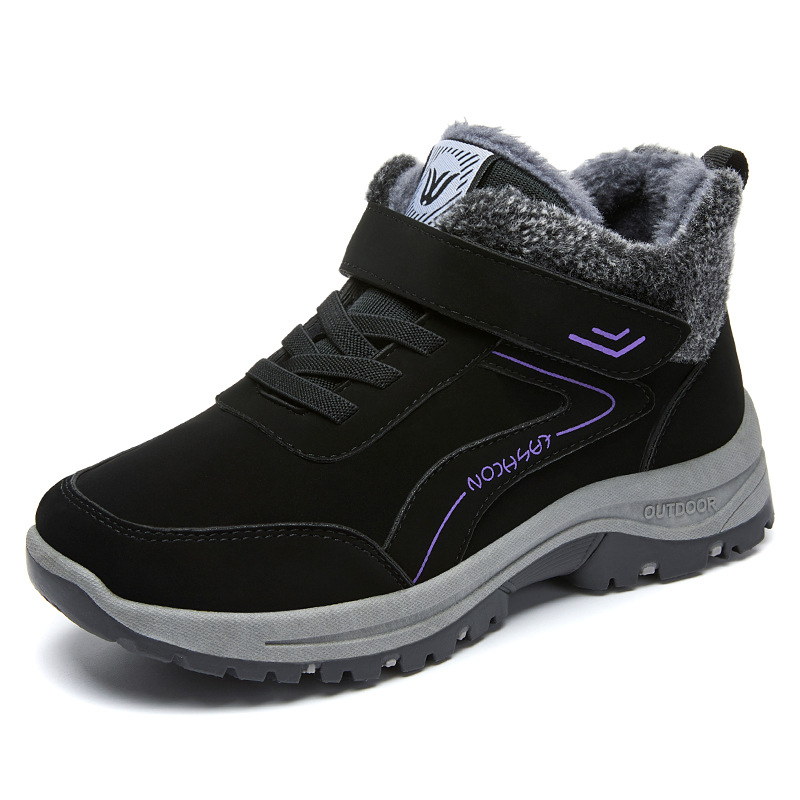 Wholesale of new winter snow boots for women, fleece and thickened short boots for middle-aged and elderly women, hiking and walking shoes, and leather boots Item Picture